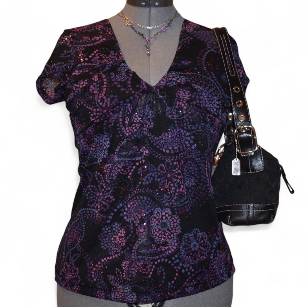 Self Esteem Black and Purple Patterned Top
